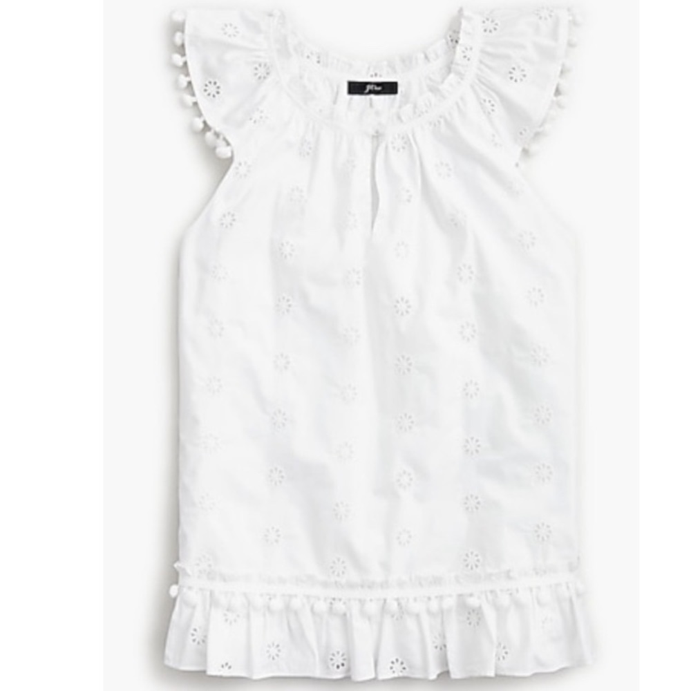 J. Crew white eyelet pompom sleeveless top size medium NWT